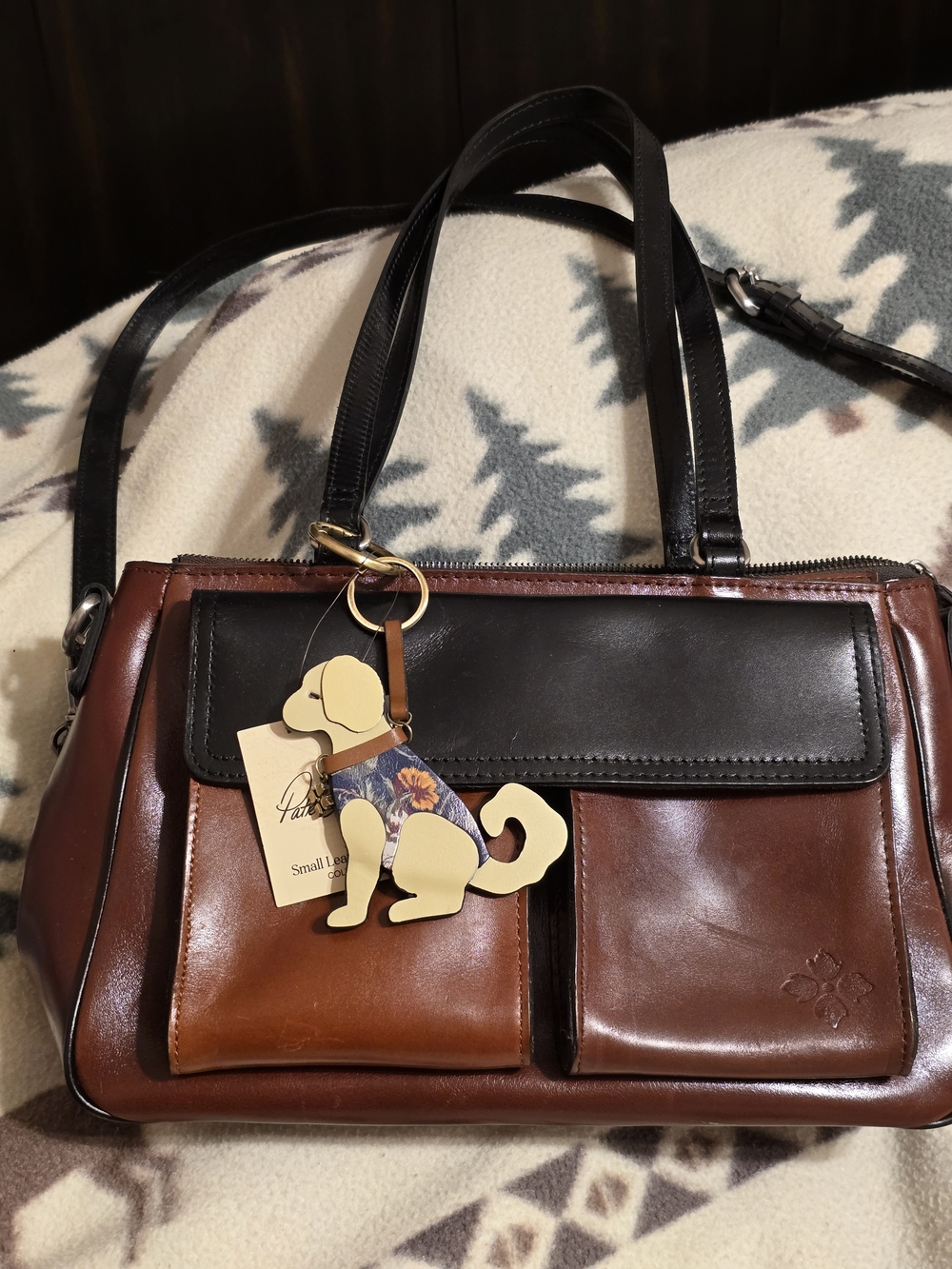 Patricia Nash Brown and Black Leather Crossbody Satchel w/ Bag Charm 14" X 9 EUC - Picture 2 of 9